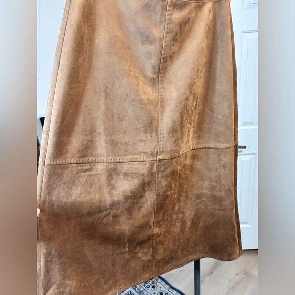 Max Studio Brown A-Line Faux Suede Midi Skirt - Picture 3 of 9